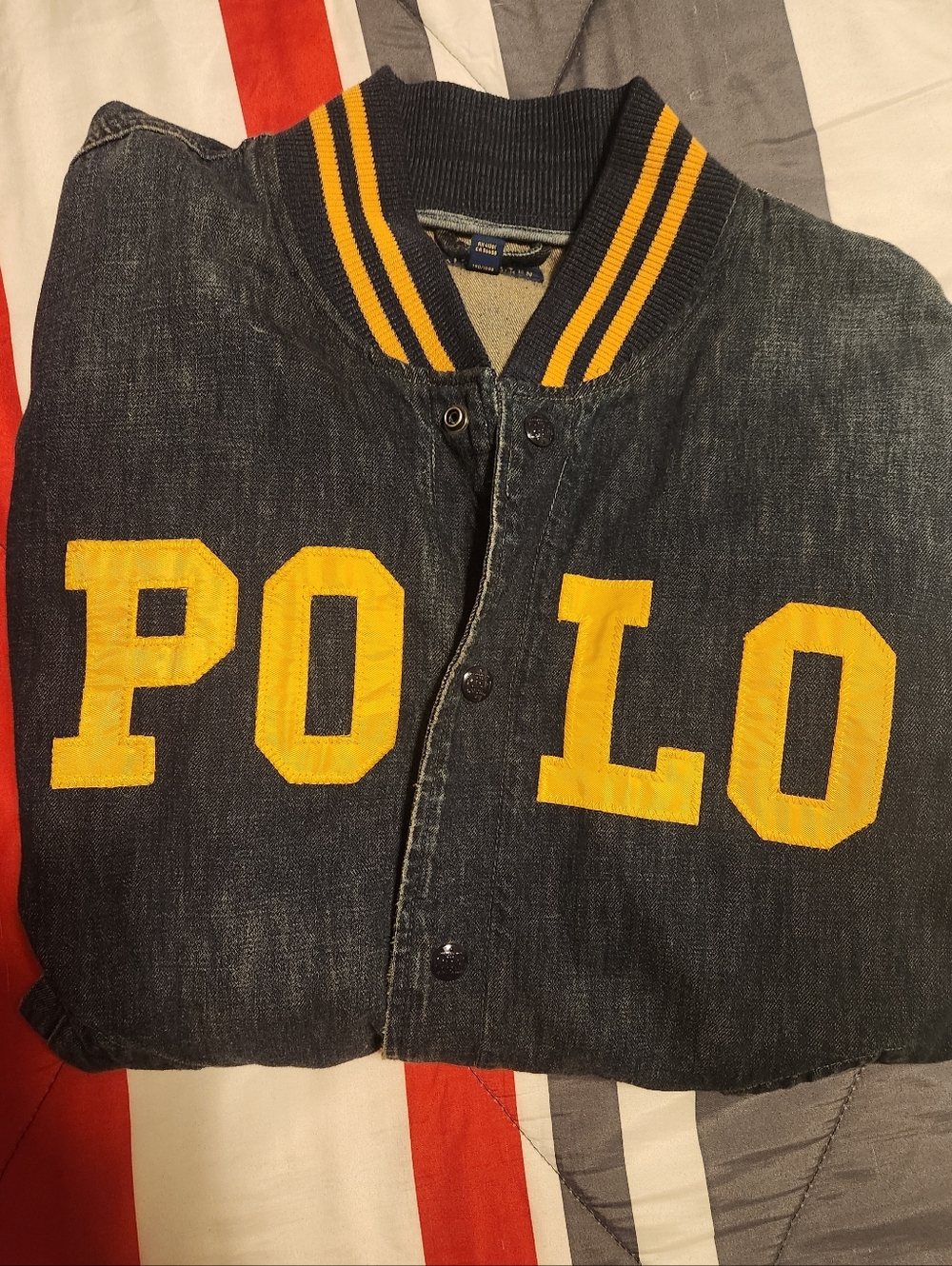 Polo by Ralph Lauren Navy Denim Bomber Jacket with Yellow Trim - Picture 4 of 5